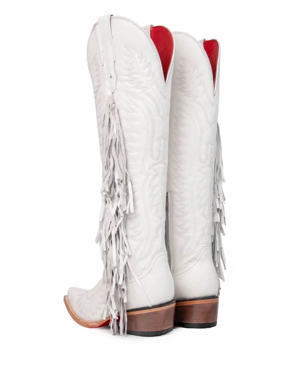 Rock’Em Fringe Over-the-Knee Tall Western Boots in White Leather